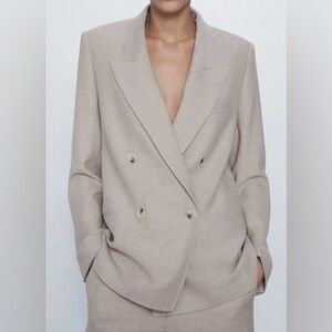 Zara Light Beige Double-Breasted Blazer